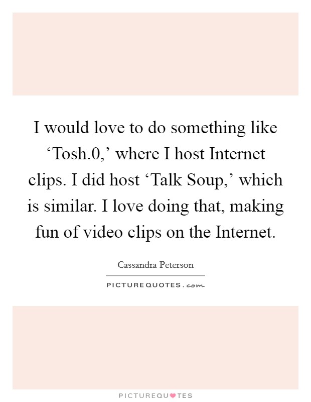 I would love to do something like ‘Tosh.0,’ where I host Internet clips. I did host ‘Talk Soup,’ which is similar. I love doing that, making fun of video clips on the Internet Picture Quote #1