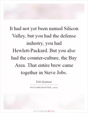 It had not yet been named Silicon Valley, but you had the defense industry, you had Hewlett-Packard. But you also had the counter-culture, the Bay Area. That entire brew came together in Steve Jobs Picture Quote #1
