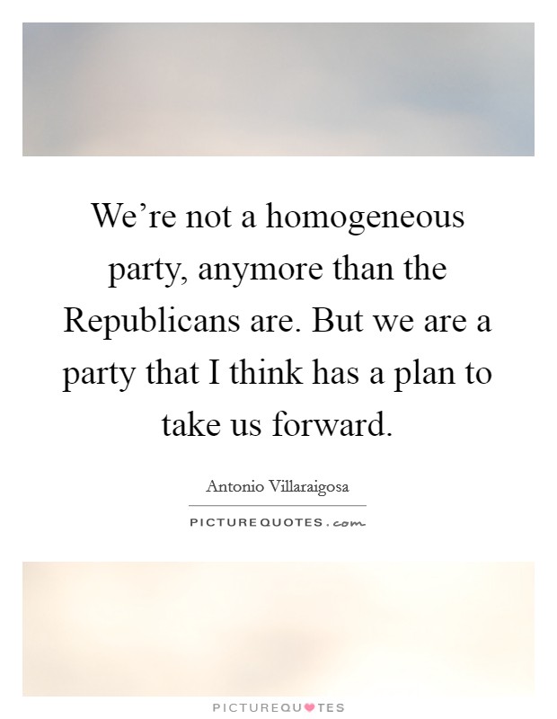 We're not a homogeneous party, anymore than the Republicans are. But we are a party that I think has a plan to take us forward Picture Quote #1