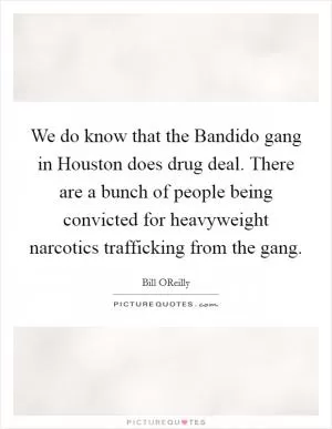 We do know that the Bandido gang in Houston does drug deal. There are a bunch of people being convicted for heavyweight narcotics trafficking from the gang Picture Quote #1