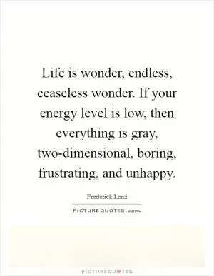 Life is wonder, endless, ceaseless wonder. If your energy level is low, then everything is gray, two-dimensional, boring, frustrating, and unhappy Picture Quote #1