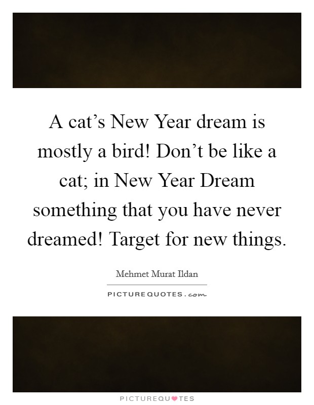 A cat's New Year dream is mostly a bird! Don't be like a cat; in New Year Dream something that you have never dreamed! Target for new things Picture Quote #1