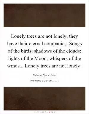 Lonely trees are not lonely; they have their eternal companies: Songs of the birds; shadows of the clouds; lights of the Moon; whispers of the winds... Lonely trees are not lonely! Picture Quote #1
