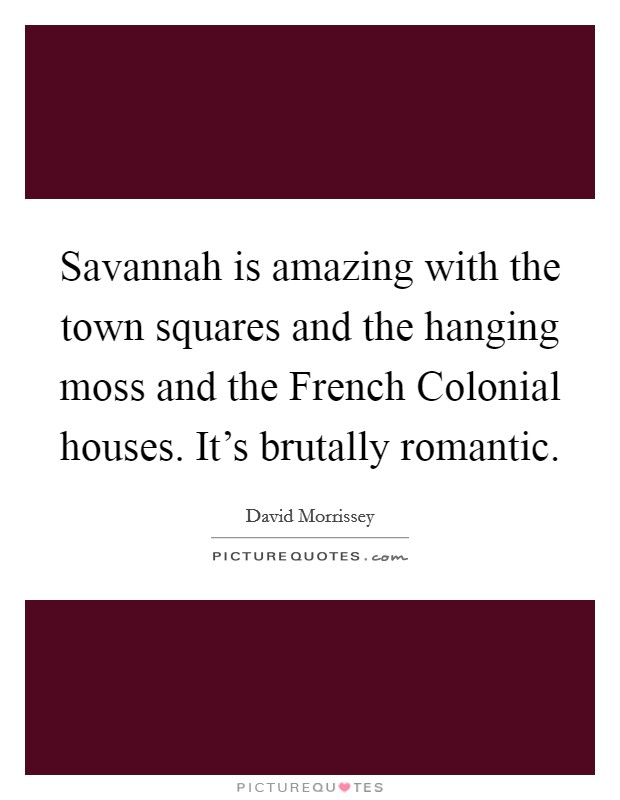 Savannah is amazing with the town squares and the hanging moss and the French Colonial houses. It's brutally romantic Picture Quote #1