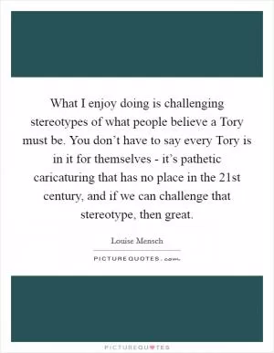 What I enjoy doing is challenging stereotypes of what people believe a Tory must be. You don’t have to say every Tory is in it for themselves - it’s pathetic caricaturing that has no place in the 21st century, and if we can challenge that stereotype, then great Picture Quote #1