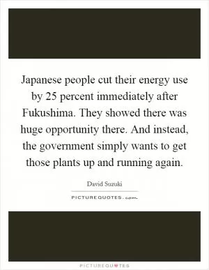 Japanese people cut their energy use by 25 percent immediately after Fukushima. They showed there was huge opportunity there. And instead, the government simply wants to get those plants up and running again Picture Quote #1