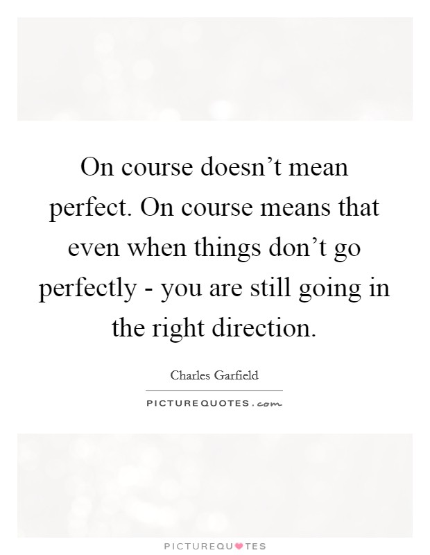 On course doesn't mean perfect. On course means that even when things don't go perfectly - you are still going in the right direction Picture Quote #1
