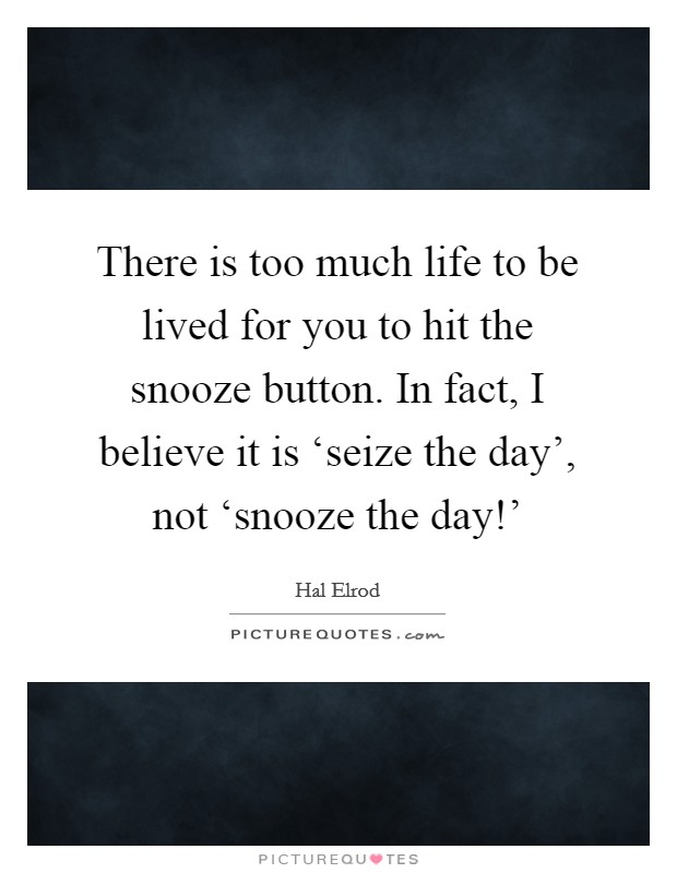 There is too much life to be lived for you to hit the snooze button. In fact, I believe it is ‘seize the day', not ‘snooze the day!' Picture Quote #1