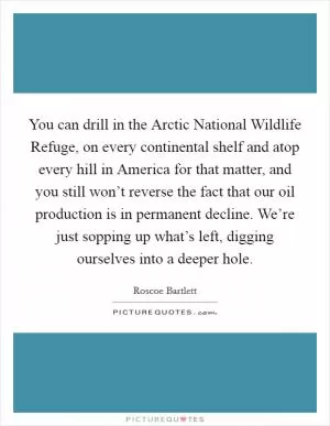 You can drill in the Arctic National Wildlife Refuge, on every continental shelf and atop every hill in America for that matter, and you still won’t reverse the fact that our oil production is in permanent decline. We’re just sopping up what’s left, digging ourselves into a deeper hole Picture Quote #1