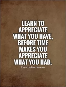 Learn to appreciate what you have, before time makes you appreciate what you had Picture Quote #1