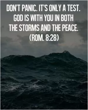 Don't panic. It's only a test. God is with you in both the storms and the peace Picture Quote #1