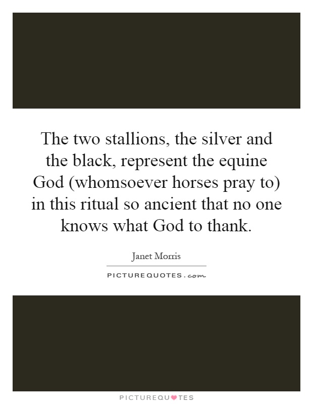 The two stallions, the silver and the black, represent the equine God (whomsoever horses pray to) in this ritual so ancient that no one knows what God to thank Picture Quote #1