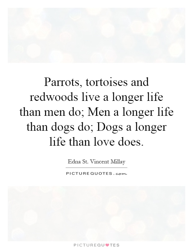 Parrots, tortoises and redwoods live a longer life than men do; Men a longer life than dogs do; Dogs a longer life than love does Picture Quote #1