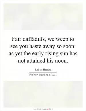 Fair daffadills, we weep to see you haste away so soon: as yet the early rising sun has not attained his noon Picture Quote #1