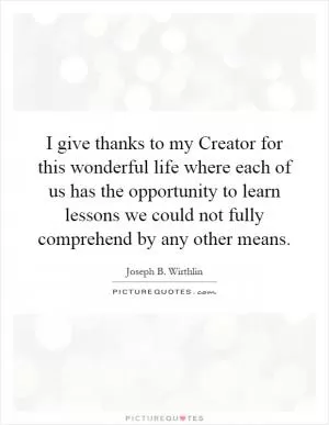 I give thanks to my Creator for this wonderful life where each of us has the opportunity to learn lessons we could not fully comprehend by any other means Picture Quote #1