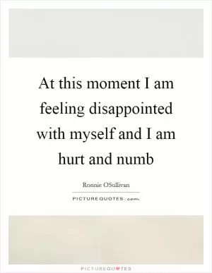 At this moment I am feeling disappointed with myself and I am hurt and numb Picture Quote #1