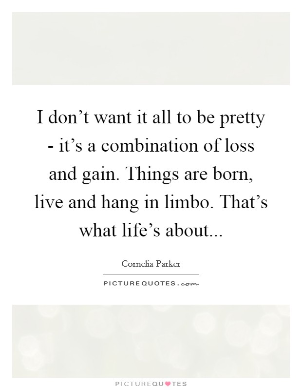 I don't want it all to be pretty - it's a combination of loss and gain. Things are born, live and hang in limbo. That's what life's about Picture Quote #1