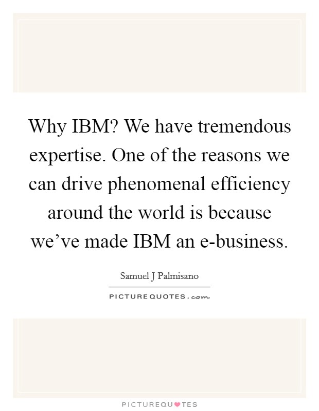 Why IBM? We have tremendous expertise. One of the reasons we can drive phenomenal efficiency around the world is because we've made IBM an e-business Picture Quote #1