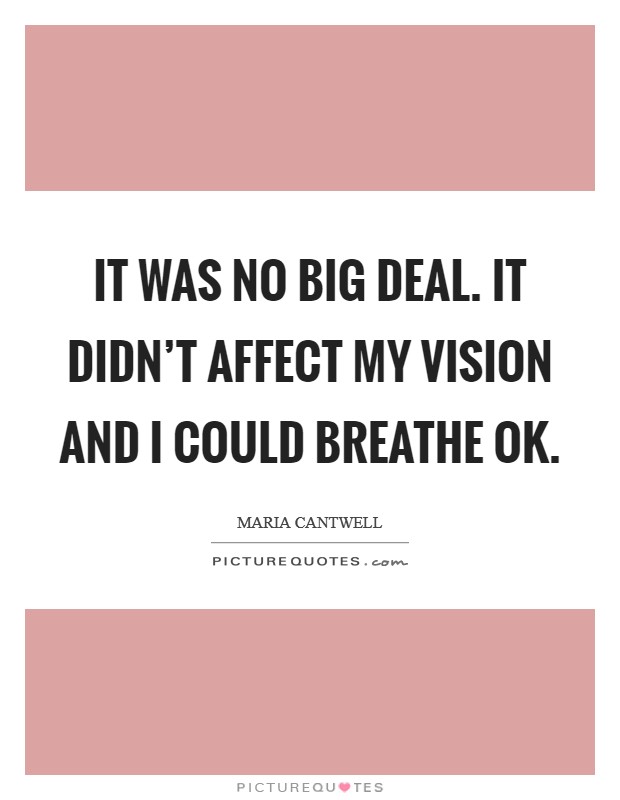 It was no big deal. It didn't affect my vision and I could breathe OK Picture Quote #1