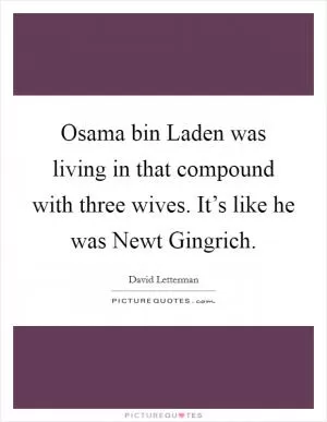 Osama bin Laden was living in that compound with three wives. It’s like he was Newt Gingrich Picture Quote #1