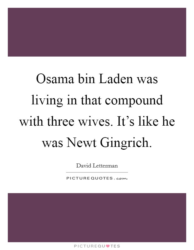 Osama bin Laden was living in that compound with three wives. It's like he was Newt Gingrich Picture Quote #1