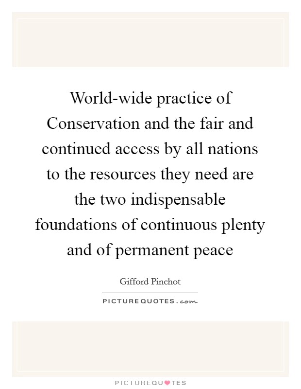 World-wide practice of Conservation and the fair and continued access by all nations to the resources they need are the two indispensable foundations of continuous plenty and of permanent peace Picture Quote #1