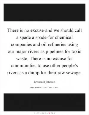 There is no excuse-and we should call a spade a spade-for chemical companies and oil refineries using our major rivers as pipelines for toxic waste. There is no excuse for communities to use other people’s rivers as a dump for their raw sewage Picture Quote #1