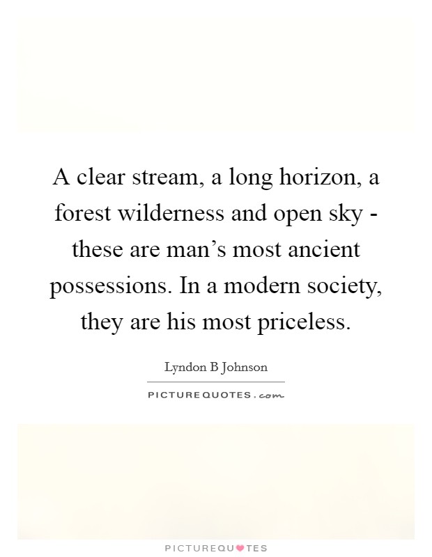 A clear stream, a long horizon, a forest wilderness and open sky - these are man's most ancient possessions. In a modern society, they are his most priceless Picture Quote #1