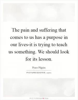 The pain and suffering that comes to us has a purpose in our lives-it is trying to teach us something. We should look for its lesson Picture Quote #1
