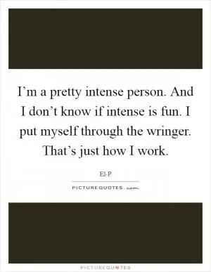 I’m a pretty intense person. And I don’t know if intense is fun. I put myself through the wringer. That’s just how I work Picture Quote #1