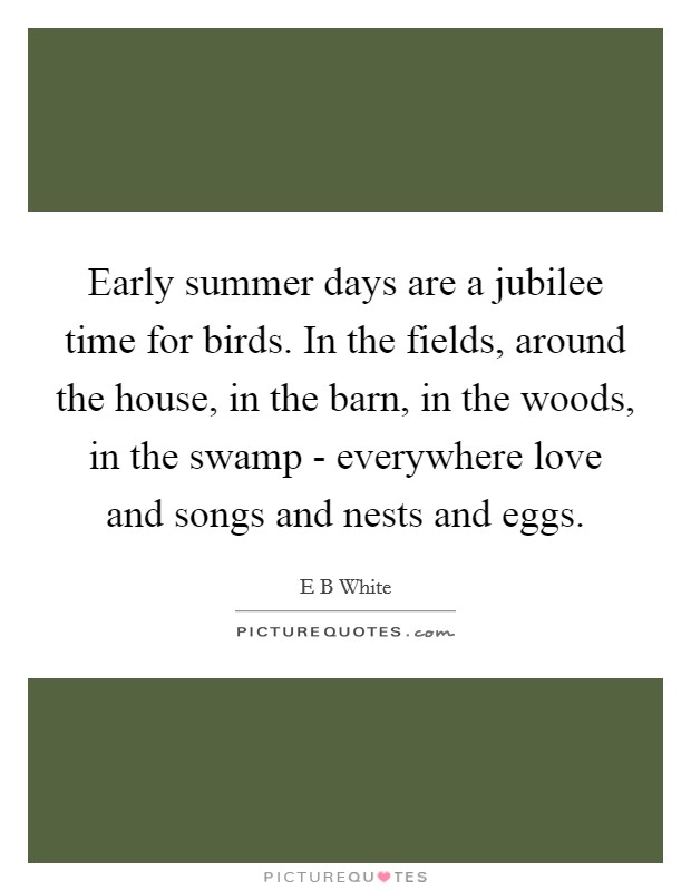 Early summer days are a jubilee time for birds. In the fields, around the house, in the barn, in the woods, in the swamp - everywhere love and songs and nests and eggs Picture Quote #1