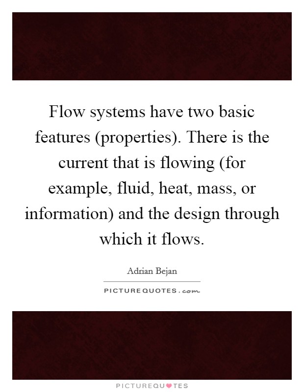 Flow systems have two basic features (properties). There is the current that is flowing (for example, fluid, heat, mass, or information) and the design through which it flows Picture Quote #1