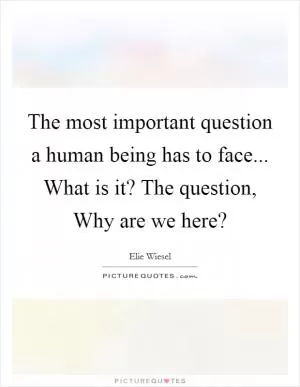 The most important question a human being has to face... What is it? The question, Why are we here? Picture Quote #1