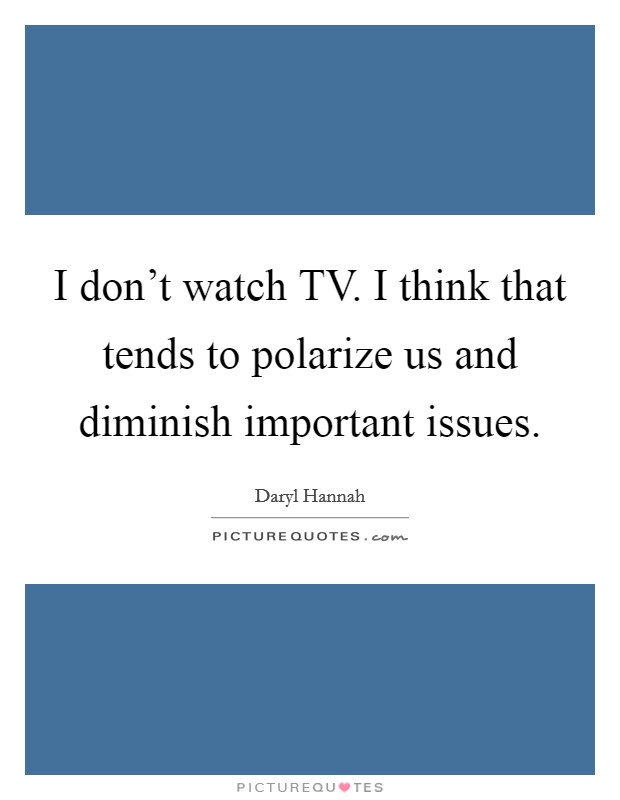 I don't watch TV. I think that tends to polarize us and diminish important issues Picture Quote #1