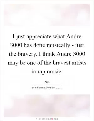 I just appreciate what Andre 3000 has done musically - just the bravery. I think Andre 3000 may be one of the bravest artists in rap music Picture Quote #1