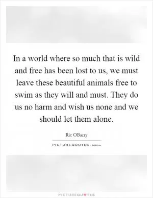 In a world where so much that is wild and free has been lost to us, we must leave these beautiful animals free to swim as they will and must. They do us no harm and wish us none and we should let them alone Picture Quote #1