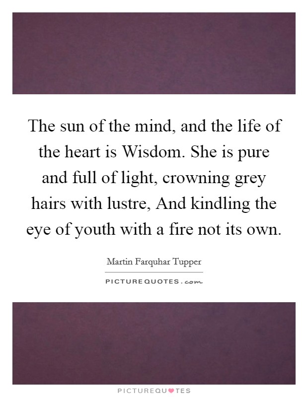 The sun of the mind, and the life of the heart is Wisdom. She is pure and full of light, crowning grey hairs with lustre, And kindling the eye of youth with a fire not its own Picture Quote #1