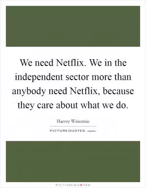 We need Netflix. We in the independent sector more than anybody need Netflix, because they care about what we do Picture Quote #1
