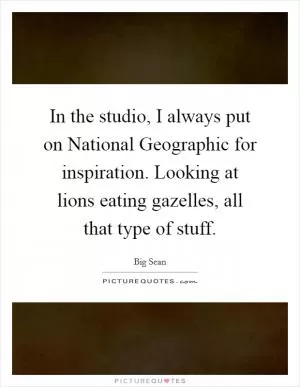 In the studio, I always put on National Geographic for inspiration. Looking at lions eating gazelles, all that type of stuff Picture Quote #1
