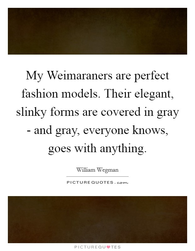 My Weimaraners are perfect fashion models. Their elegant, slinky forms are covered in gray - and gray, everyone knows, goes with anything Picture Quote #1