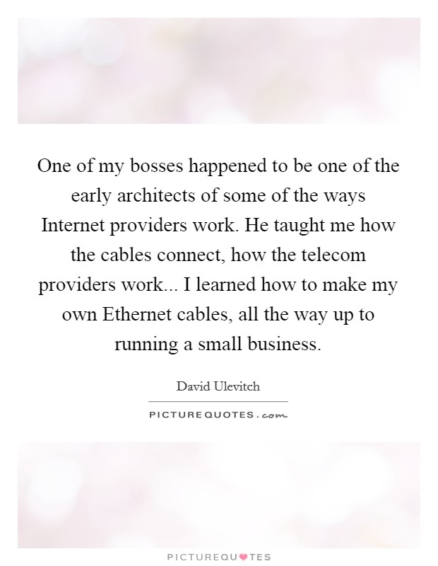 One of my bosses happened to be one of the early architects of some of the ways Internet providers work. He taught me how the cables connect, how the telecom providers work... I learned how to make my own Ethernet cables, all the way up to running a small business Picture Quote #1