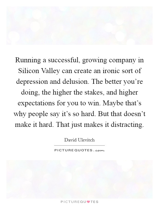 Running a successful, growing company in Silicon Valley can create an ironic sort of depression and delusion. The better you're doing, the higher the stakes, and higher expectations for you to win. Maybe that's why people say it's so hard. But that doesn't make it hard. That just makes it distracting Picture Quote #1