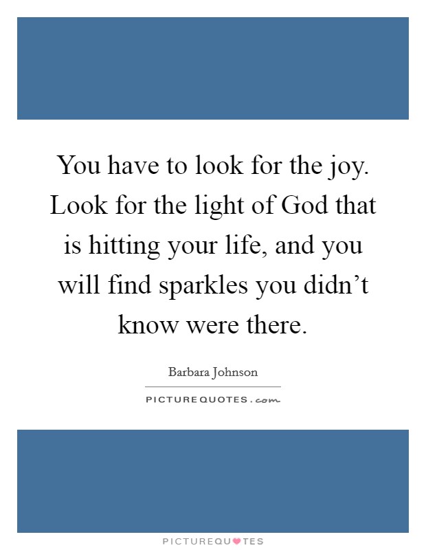 You have to look for the joy. Look for the light of God that is hitting your life, and you will find sparkles you didn't know were there Picture Quote #1
