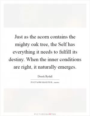 Just as the acorn contains the mighty oak tree, the Self has everything it needs to fulfill its destiny. When the inner conditions are right, it naturally emerges Picture Quote #1