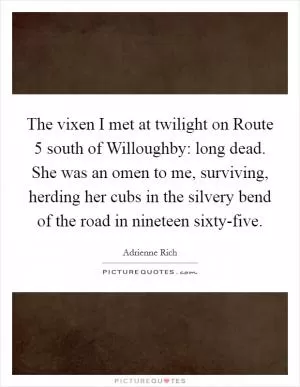 The vixen I met at twilight on Route 5 south of Willoughby: long dead. She was an omen to me, surviving, herding her cubs in the silvery bend of the road in nineteen sixty-five Picture Quote #1