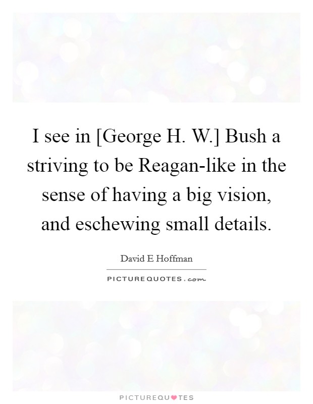 I see in [George H. W.] Bush a striving to be Reagan-like in the sense of having a big vision, and eschewing small details Picture Quote #1