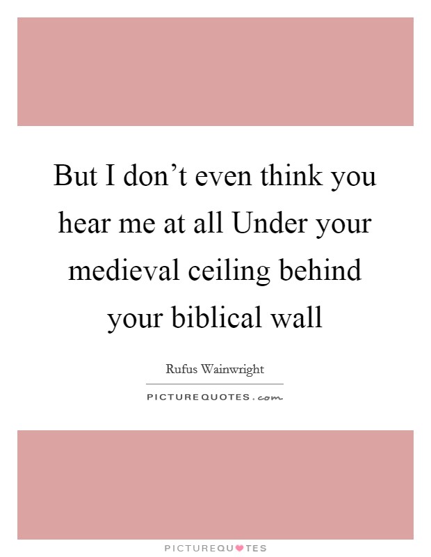 But I don't even think you hear me at all Under your medieval ceiling behind your biblical wall Picture Quote #1