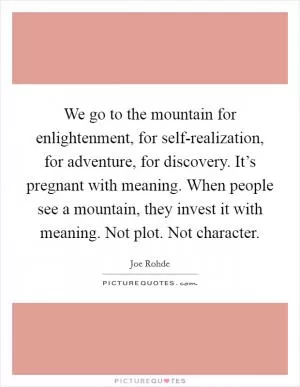 We go to the mountain for enlightenment, for self-realization, for adventure, for discovery. It’s pregnant with meaning. When people see a mountain, they invest it with meaning. Not plot. Not character Picture Quote #1