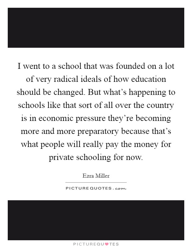 I went to a school that was founded on a lot of very radical ideals of how education should be changed. But what's happening to schools like that sort of all over the country is in economic pressure they're becoming more and more preparatory because that's what people will really pay the money for private schooling for now Picture Quote #1