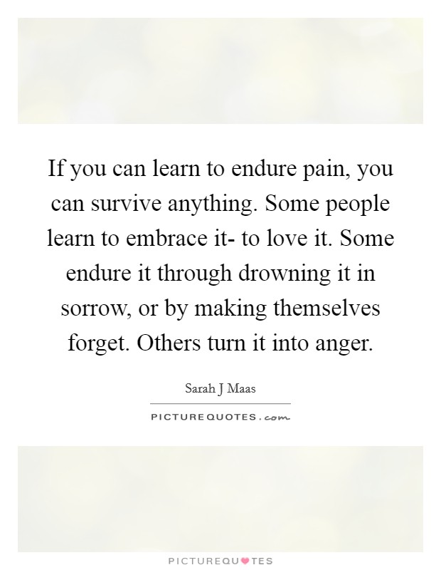 If you can learn to endure pain, you can survive anything. Some people learn to embrace it- to love it. Some endure it through drowning it in sorrow, or by making themselves forget. Others turn it into anger Picture Quote #1